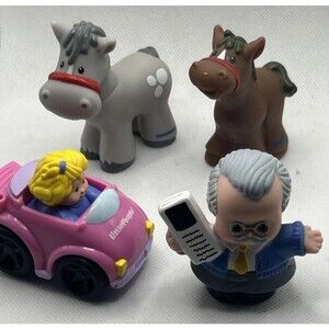 Little People Dolls 2 HORSES 1 Professor & Car With Driver Preschool Learner